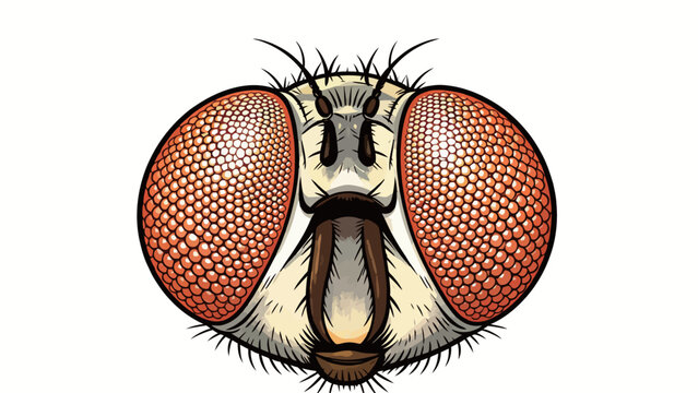 Detailed Macro Close-up Illustration of an Insect Head with Textured Orange Compound Eyes and