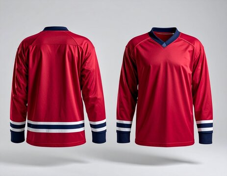 Red Hockey Jersey Mockup Front and Back View Template for Sports Apparel Design