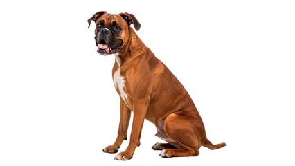 Loyal brown boxer puppy dog sitting profile view isolated on transparent background © Anatoli