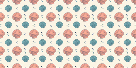 Obraz premium Seamless Pastel Seashell Pattern with Coastal Beach Motif on Light Background
