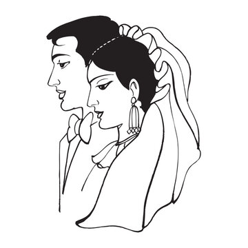 Indian Bride and Groom Side Profile Art