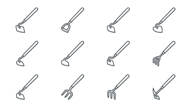 Various gardening tools on display.