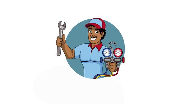 HVAC Service Black Man Caracter Logo Animation Video 4K suitable for your project needs