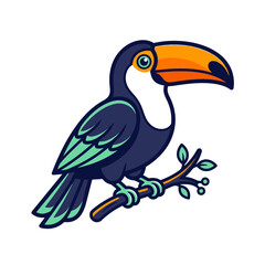Fototapeta premium Colorful toucan bird perched on a tree branch illustration.