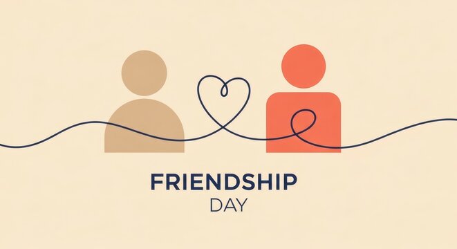Minimal Friendship Day illustration with connected people and heart symbol representing trust, unity and lasting relationships.