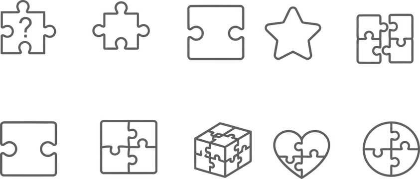 Puzzle piece icons set problem solving games and connection concepts