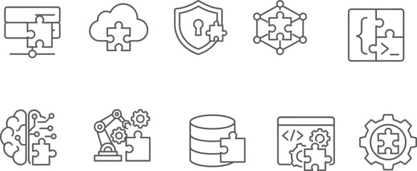 Fototapeta premium Comprehensive technology icons set data security cloud computing ai and automation line art collection