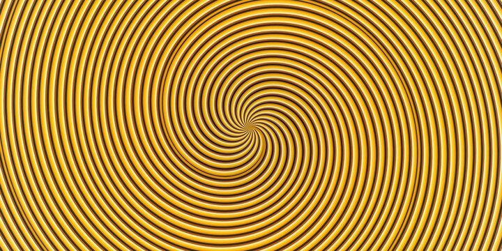 Abstract yellow and brown spiral vortex pattern with hypnosis optical illusion effect.