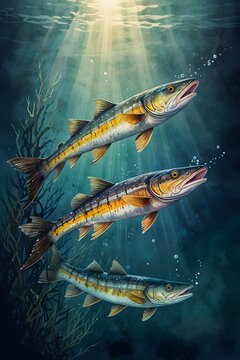 Garfish illuminated by underwater flashlight