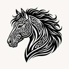Fototapeta premium Detailed horse profile with Celtic tribal pattern art.