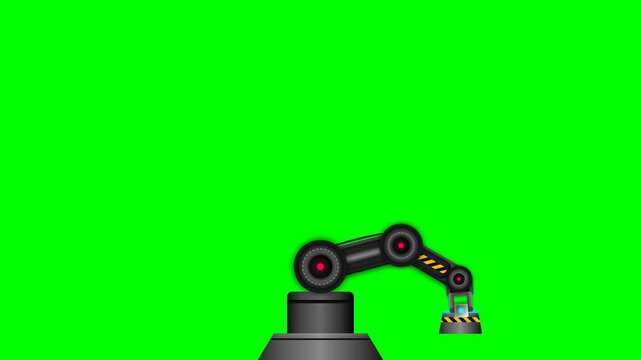 Industrial robotic arm animation on green screen for manufacturing and automation technology concepts