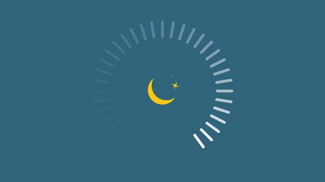 Digital loading progress bar interface featuring a yellow crescent moon and star on a dark blue background