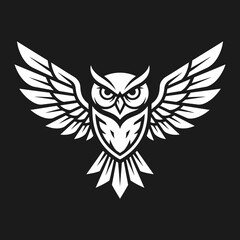 Fototapeta premium Detailed white line art owl with spread wings
