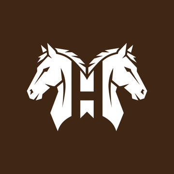 Double horse head letter H symmetrical logo.
