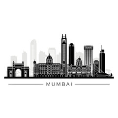 Obraz premium Mumbai Skyline Silhouette: Iconic Cityscape Vector Illustration