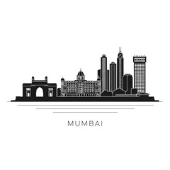 Naklejka premium Mumbai Skyline Silhouette: Iconic Cityscape Vector Illustration