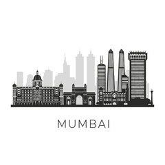 Obraz premium Mumbai Skyline Silhouette: Iconic Indian Cityscape Against White