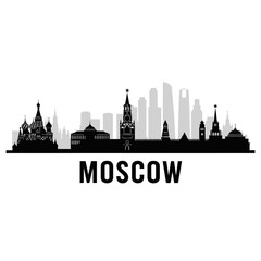 Fototapeta premium Moscow skyline silhouette, black cityscape illustration, Russian landmark background