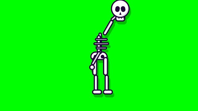 Stylized Cartoon Human Skeleton Dancing on Green Screen for Halloween and Medical Animation Concepts