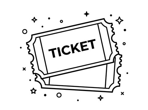 Elegant ticket outline design isolated on a transparent background, perfect for events, concerts, and promotional materials.