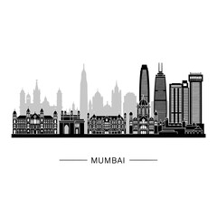 Naklejka premium Mumbai Skyline Silhouette: Graphic Cityscape Illustration, Black & White