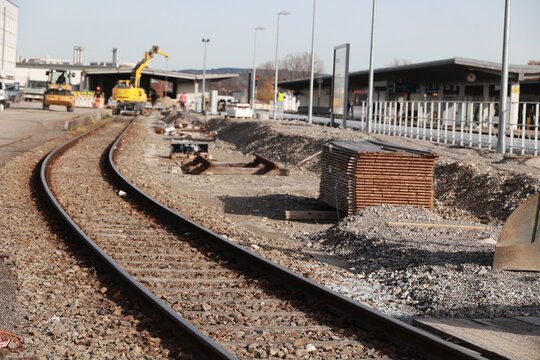 Railway Construction Site with Curved Tracks