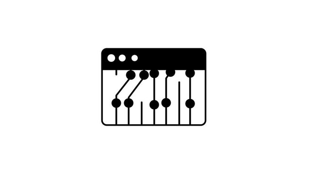 Filled icon of a small square microchip with printed circuit board traces representing an electronic processor component perfect for use in websites