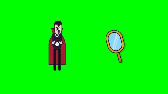 Animated Vampire Character Interacting with Mirror on Green Screen for Halloween Content