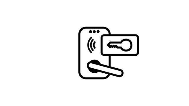 Outline icon of a keycard being inserted into a wireless card reader slot representing secure access entry authentication commonly used in websites