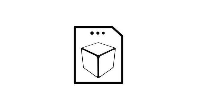 Outline icon of a paper document with three dots and a small three dimensional cube symbol representing packaged data file perfect for use in websites
