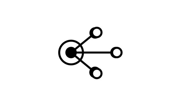 Outline icon of a small central hub node connected to three smaller nodes representing a compact data network cluster suitable for modern digital