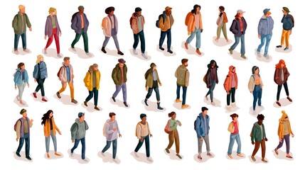 Obraz premium People top view. Man and woman walking and standing from above. Male and female cartoon characters for city life overhead scene. Aerial view human group. Vector isolated set Stock Vector