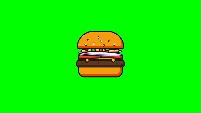 Cartoon Hamburger Animation on Green Screen Background for Food Promotion and Digital Menus
