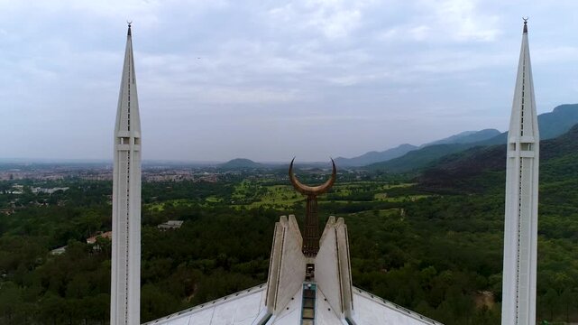 Pakistan Tourism Modern Islamic Architecture of Faisal Mosque Aerial View  Landmark Faisal Mosque from the Sky