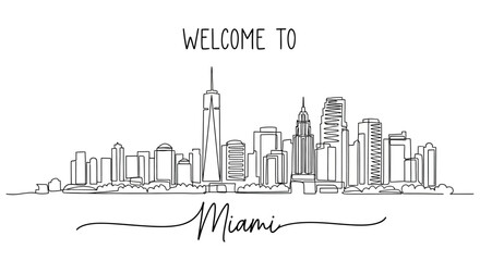 Fototapeta premium Welcome to Miami Skyline Hand Drawn Sketch Vector