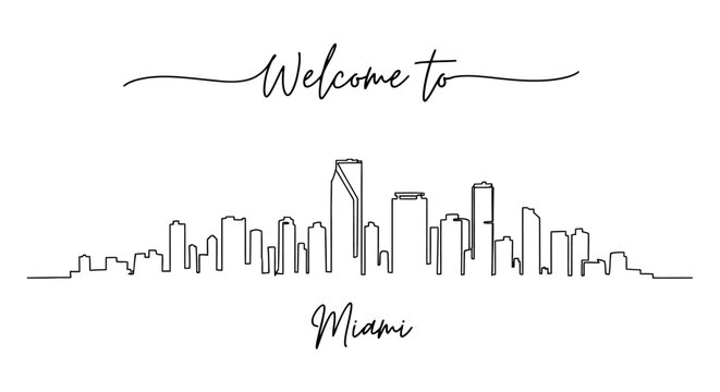 Welcome to Miami Skyline Line Art - Modern Cityscape Illustration