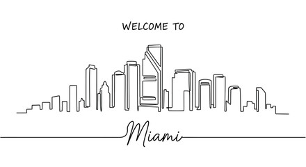 Fototapeta premium Miami Skyline Continuous Line Drawing - Welcome To Design