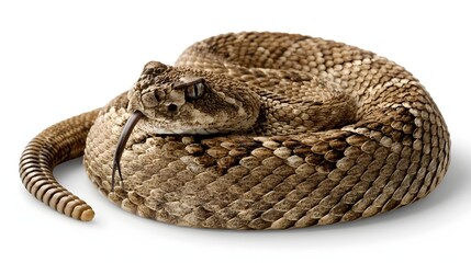Naklejka premium Rattlesnake curves and shows tongue isolated on white background background 