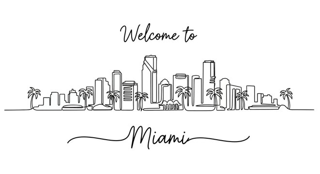 Miami Skyline Line Art - Welcome to Miami Cityscape Outline