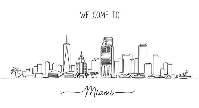 Miami Skyline Silhouette Line Drawing - Welcome to Miami