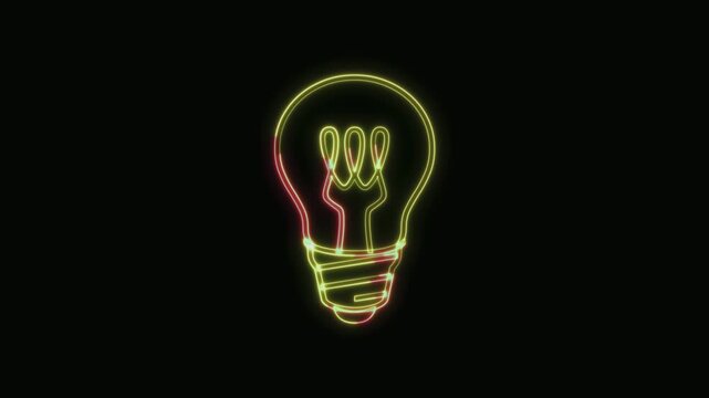  Light Bulb Icon Neon Seamless Loop 4K with Black Background Animated Promotional Typography for Video Editing