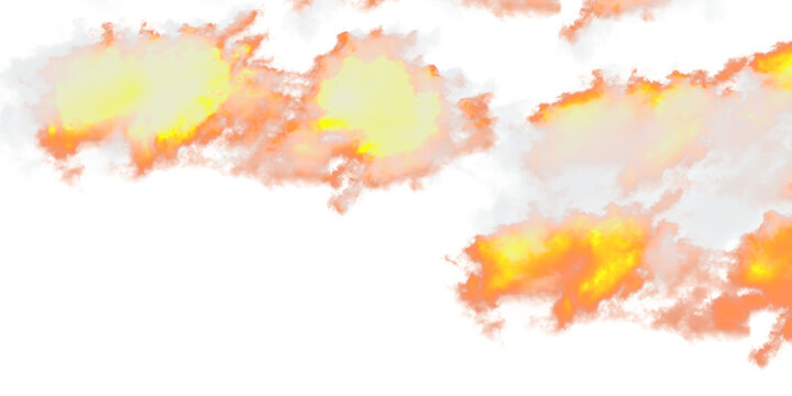 Abstract Golden and Orange Watercolor Clouds Isolated on transparent Background