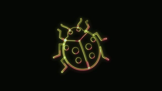  Ladybug Icon Neon Seamless Loop 4K with Black Background Animated Promotional Typography for Video Editing
