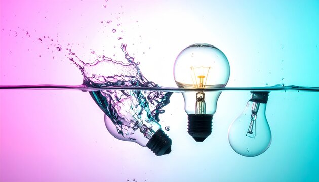 Floating and Falling Light Bulbs Colorful Water Scene