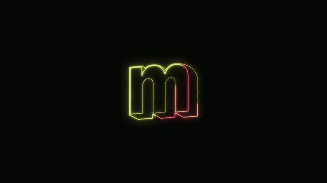  Alphabet m Neon Text Seamless Loop 4K with Black Background Animated Promotional Typography for Video Editing