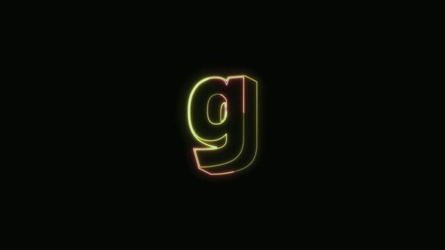  Alphabet g Neon Text Seamless Loop 4K with Black Background Animated Promotional Typography for Video Editing