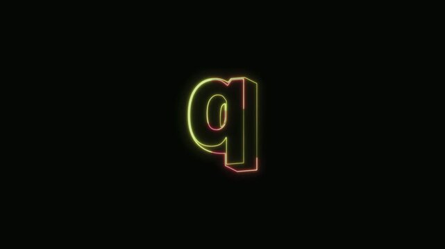  Alphabet q Neon Text Seamless Loop 4K with Black Background Animated Promotional Typography for Video Editing