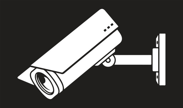 A clean, minimalist vector icon of a modern security surveillance camera mounted on a wall against an black background.