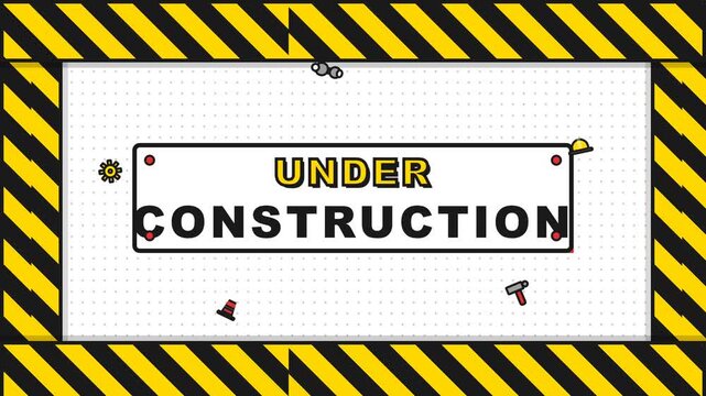 Industrial Under Construction Warning Sign with Yellow and Black Hazard Tape Border Background for Website Maintenance