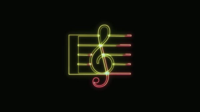  Musical Notes Icon Neon Seamless Loop 4K with Black Background Animated Promotional Typography for Video Editing